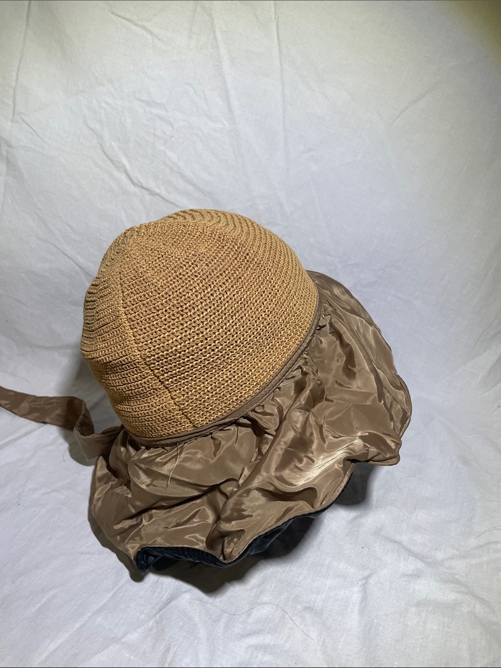 Packable Brown Straw Hat with Satin-Look Brim